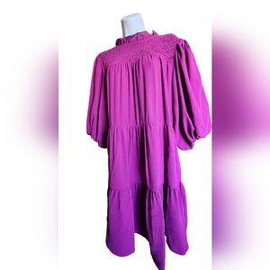 ENTRO Bubble Sleeve Ruffle hem mini dress Size Medium